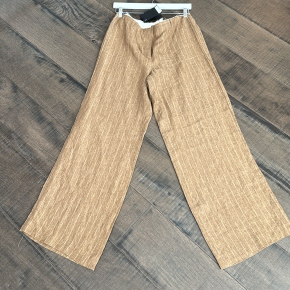 NWT MASSIMO DUTTI 100% LINEN STRIPPED TROUSERS CAMEL SIZE 10